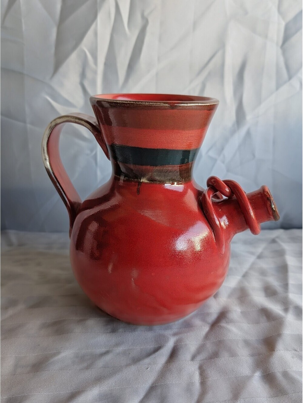 Vintage Sara Hand Painted Italy Red Art Pottery Pitcher - Mid Century Modern